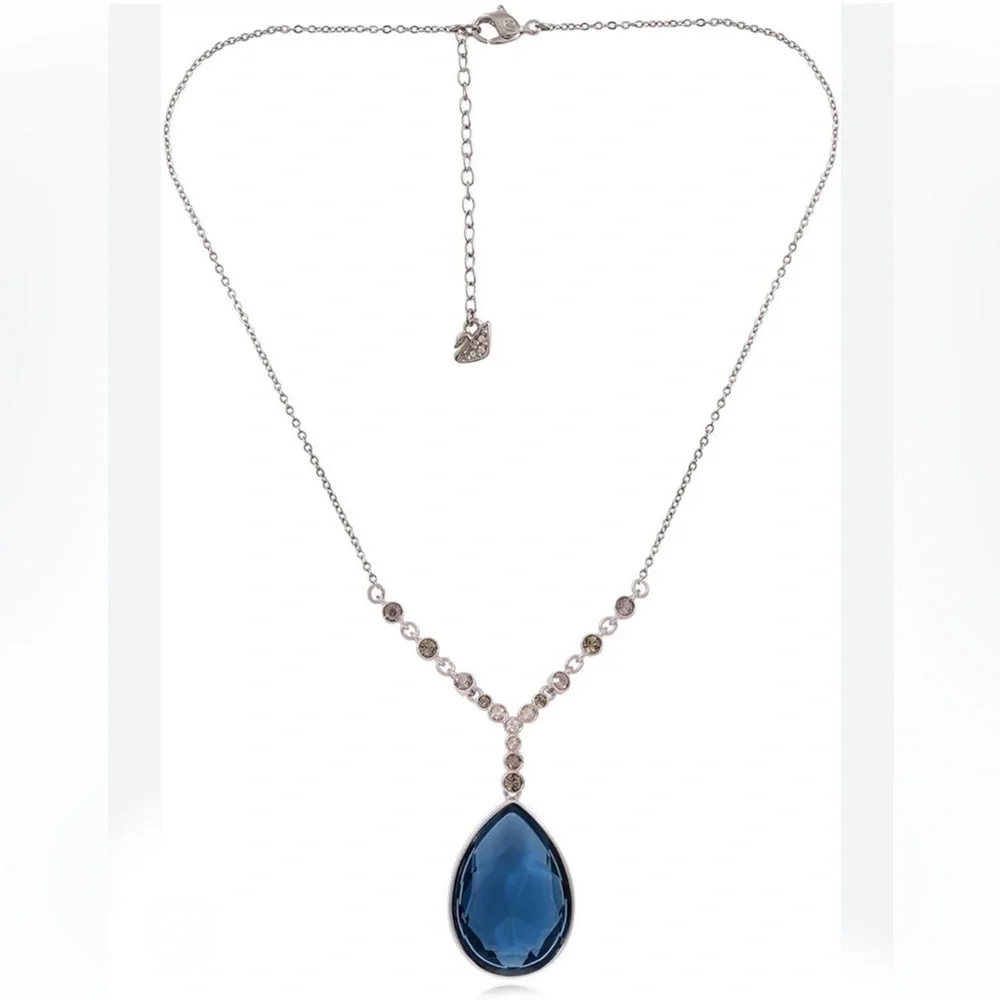 AUTHENTIC Swarovski Montana Blue Meringue Large Teardrop Necklace NIB